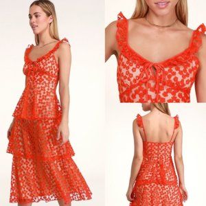 Lulu's Someday Swoon Embroidered Midi Dress Tiered Sz Medium
